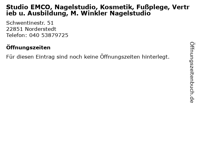 Studio EMCO, Nagelstudio, Kosmetik, Fußplege, Vertrieb u. Ausbildung, M. Winkler Nagelstudio in Norderstedt: Adresse und Öffnungszeiten