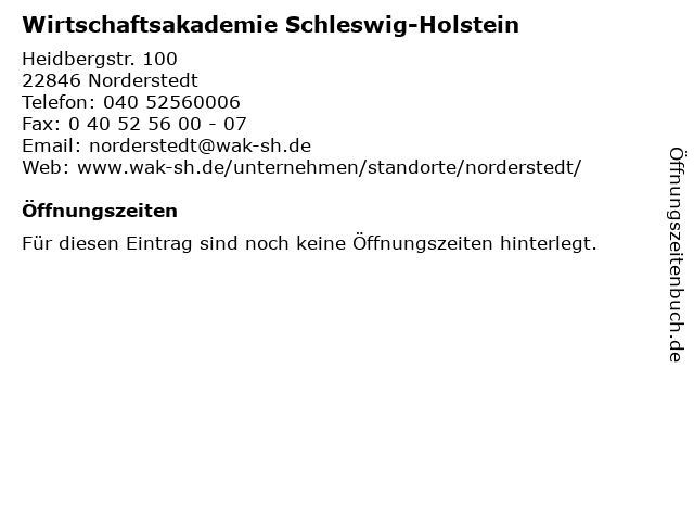 Wirtschaftsakademie Schleswig-Holstein in Norderstedt: Adresse und Öffnungszeiten