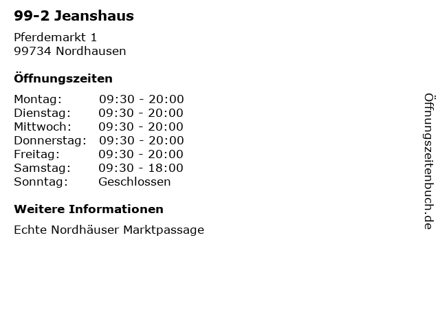 99-2 Jeanshaus in Nordhausen: Adresse und Öffnungszeiten