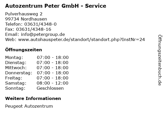 Autozentrum Peter GmbH - Service in Nordhausen: Adresse und Öffnungszeiten