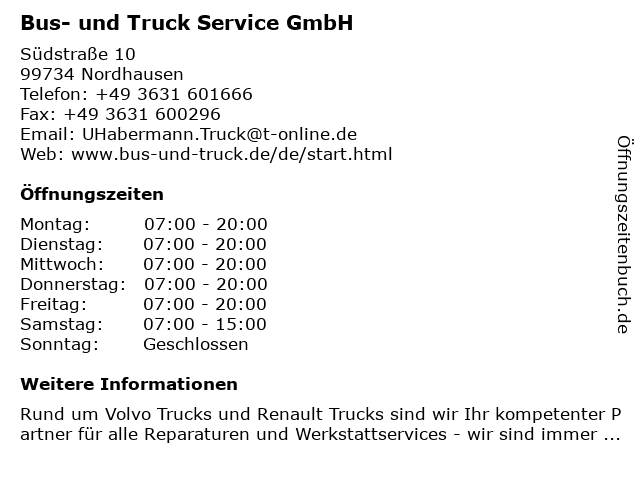 Bus- und Truck Service GmbH in Nordhausen: Adresse und Öffnungszeiten