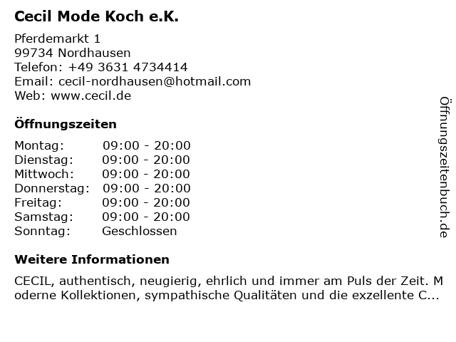 Cecil Mode Koch e.K. in Nordhausen: Adresse und Öffnungszeiten
