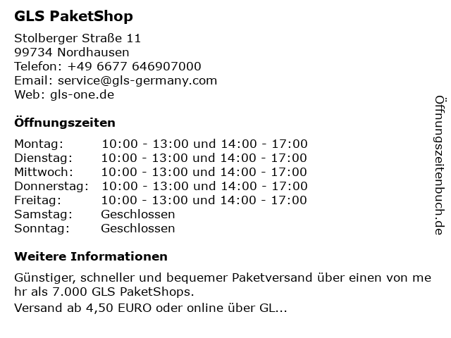 GLS PaketShop in Nordhausen: Adresse und Öffnungszeiten