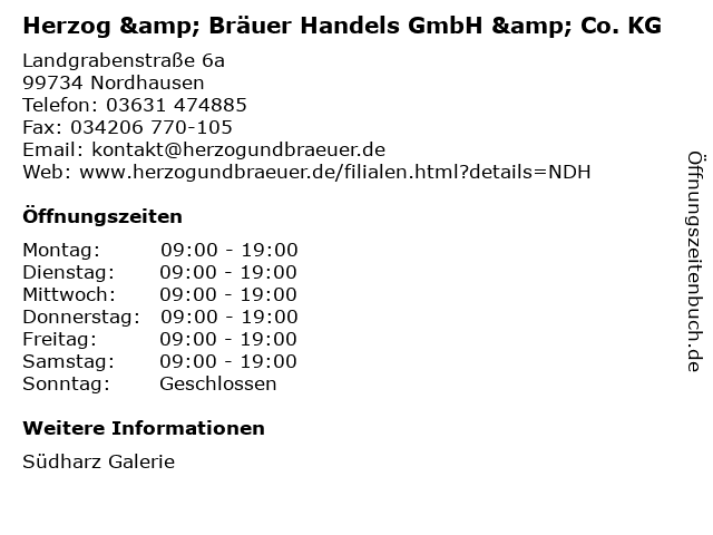 Herzog & Bräuer Handels GmbH & Co. KG in Nordhausen: Adresse und Öffnungszeiten