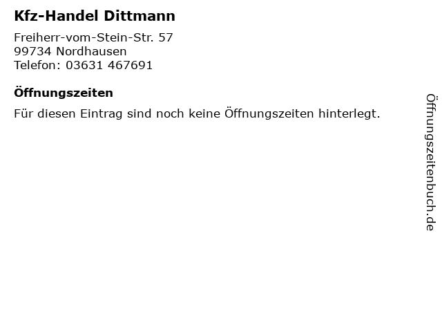 Kfz-Handel Dittmann in Nordhausen: Adresse und Öffnungszeiten