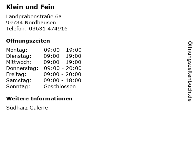 Klein und Fein in Nordhausen: Adresse und Öffnungszeiten