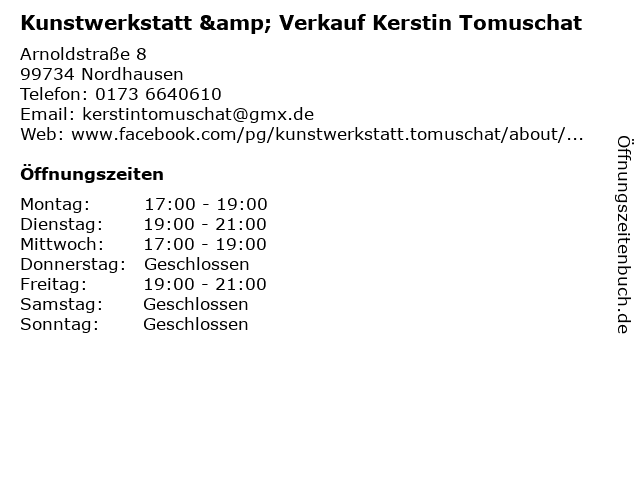 Kunstwerkstatt & Verkauf Kerstin Tomuschat in Nordhausen: Adresse und Öffnungszeiten
