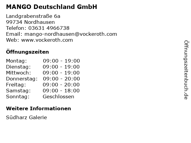 MANGO Deutschland GmbH in Nordhausen: Adresse und Öffnungszeiten