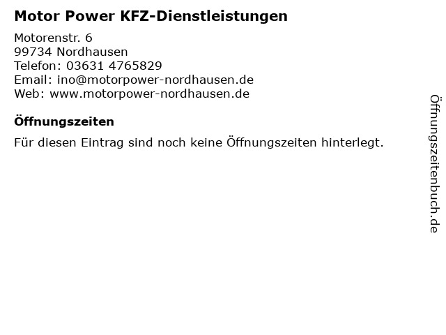 Motor Power KFZ-Dienstleistungen in Nordhausen: Adresse und Öffnungszeiten
