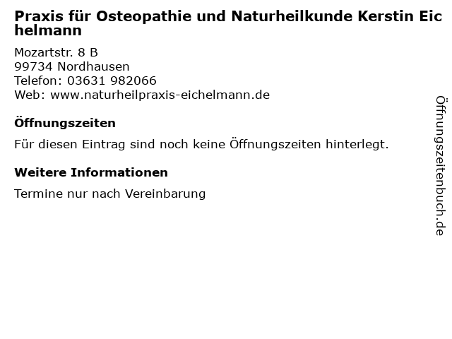 Praxis für Osteopathie und Naturheilkunde Kerstin Eichelmann in Nordhausen: Adresse und Öffnungszeiten