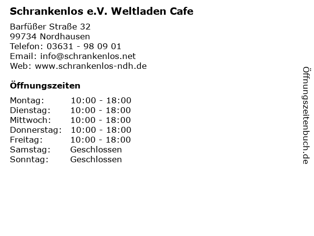 Schrankenlos e.V. Weltladen Cafe in Nordhausen: Adresse und Öffnungszeiten