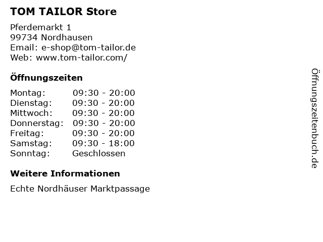 TOM TAILOR Store in Nordhausen: Adresse und Öffnungszeiten