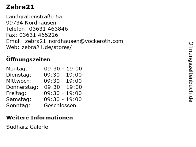 Zebra21 in Nordhausen: Adresse und Öffnungszeiten