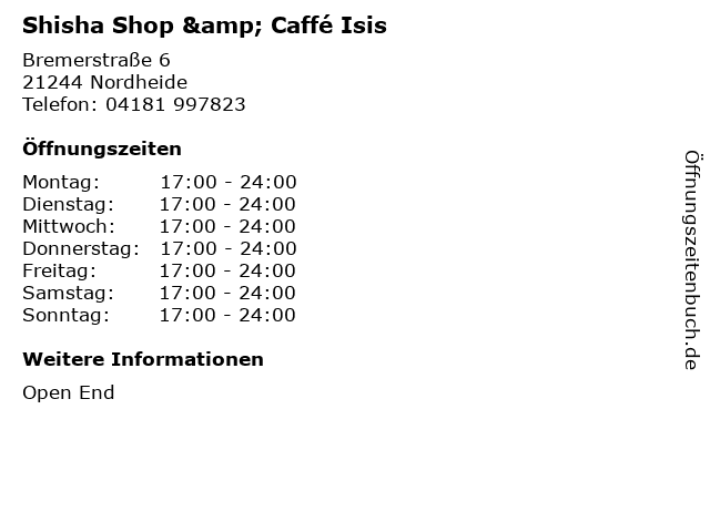 Shisha Shop & Caffé Isis in Nordheide: Adresse und Öffnungszeiten