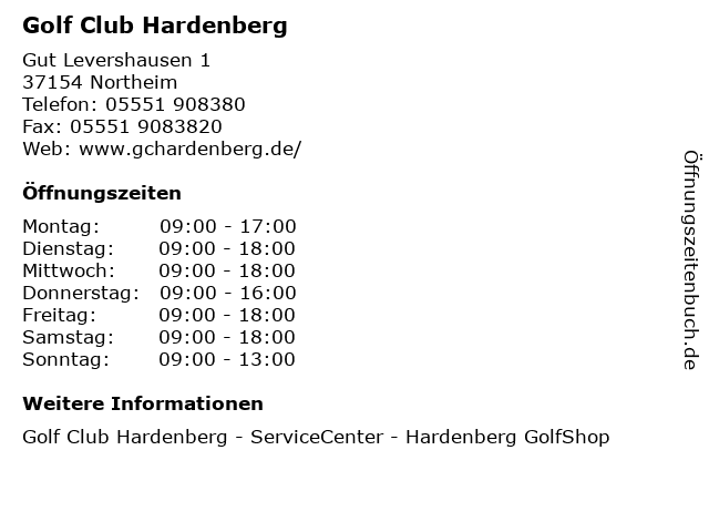 ᐅ Öffnungszeiten „Golf Club Hardenberg“ | Gut Levershausen 1 in Northeim