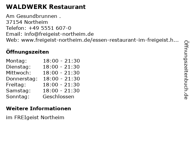WALDWERK Restaurant in Northeim: Adresse und Öffnungszeiten