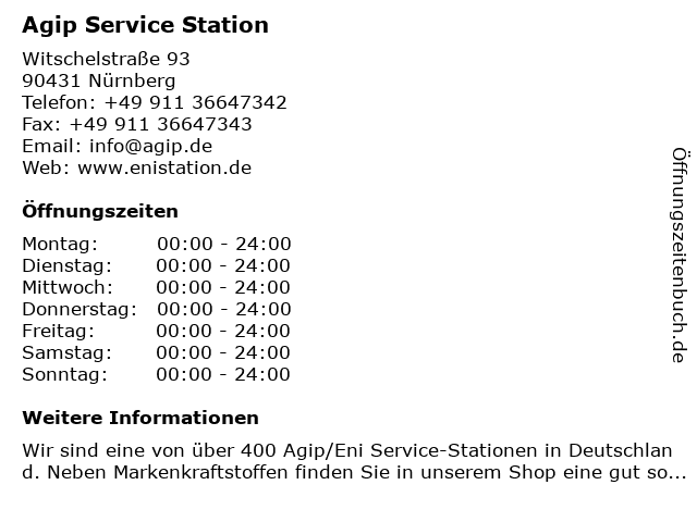 Agip Service Station in Nürnberg: Adresse und Öffnungszeiten