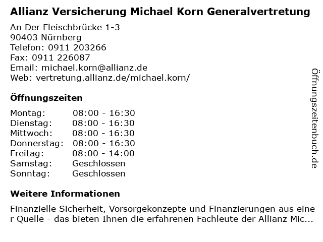 Allianz Generalvertretung Michael Korn in Nürnberg: Adresse und Öffnungszeiten
