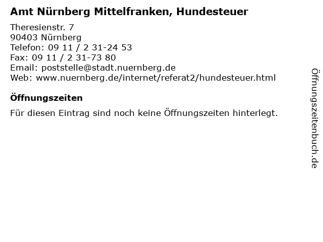Amt Nürnberg Mittelfranken, Hundesteuer in Nürnberg: Adresse und Öffnungszeiten
