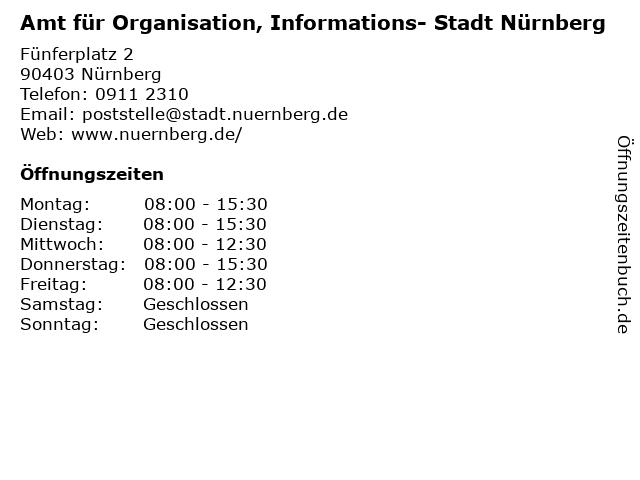 Amt für Organisation, Informations- Stadt Nürnberg in Nürnberg: Adresse und Öffnungszeiten