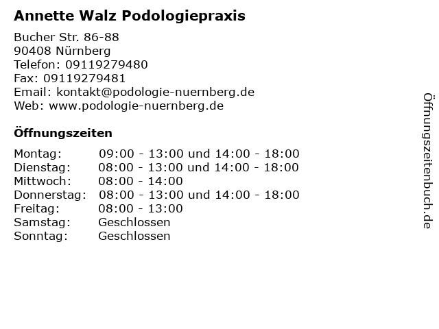 Annette Walz Podologiepraxis in Nürnberg: Adresse und Öffnungszeiten