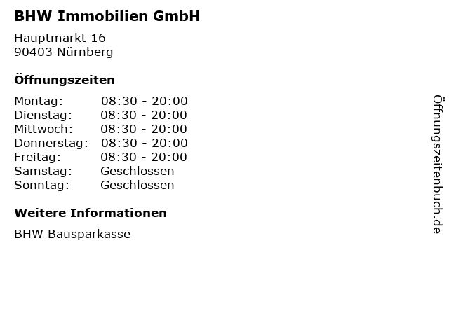 BHW Immobilien GmbH in Nürnberg: Adresse und Öffnungszeiten