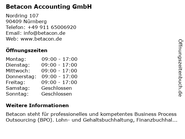Betacon Accounting GmbH in Nürnberg: Adresse und Öffnungszeiten