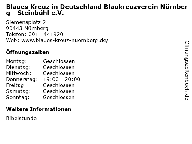 Blaues Kreuz in Deutschland Blaukreuzverein Nürnberg - Steinbühl e.V. in Nürnberg: Adresse und Öffnungszeiten