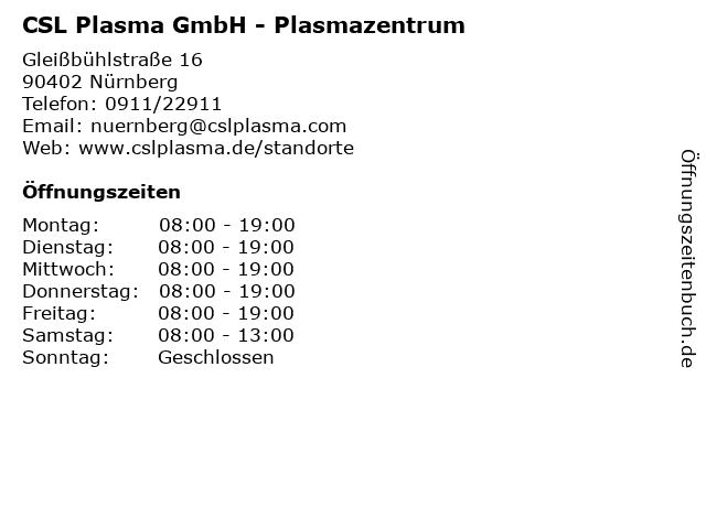 csl plasma nürnberg öffnungszeiten