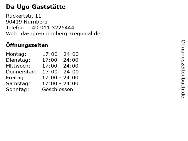 Da Ugo Gaststätte in Nürnberg: Adresse und Öffnungszeiten