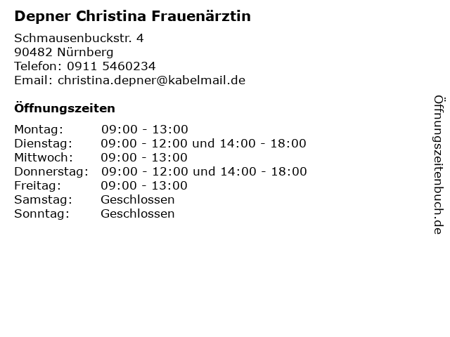 Depner Christina Frauenärztin in Nürnberg: Adresse und Öffnungszeiten