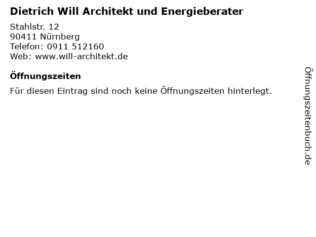Dietrich Will Architekt und Energieberater in Nürnberg: Adresse und Öffnungszeiten