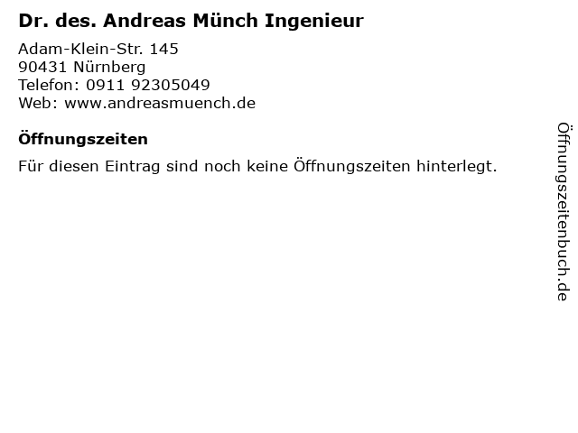 Dr. des. Andreas Münch Ingenieur in Nürnberg: Adresse und Öffnungszeiten