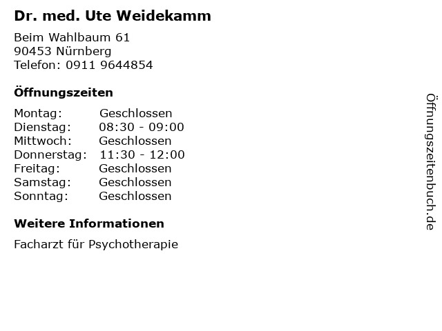 Dr. med. Ute Weidekamm in Nürnberg: Adresse und Öffnungszeiten