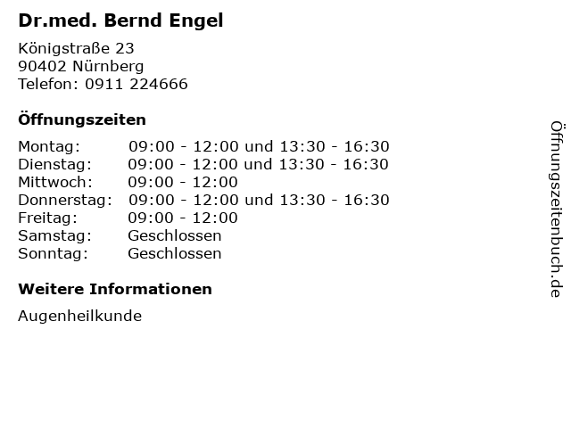 Dr.med. Bernd Engel in Nürnberg: Adresse und Öffnungszeiten