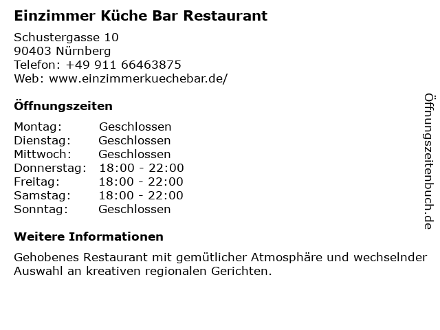 ᐅ Öffnungszeiten „Einzimmer Küche Bar (Restaurant ... ᐅ Öffnungszeiten „Einzimmer Küche Bar (Restaurant ...