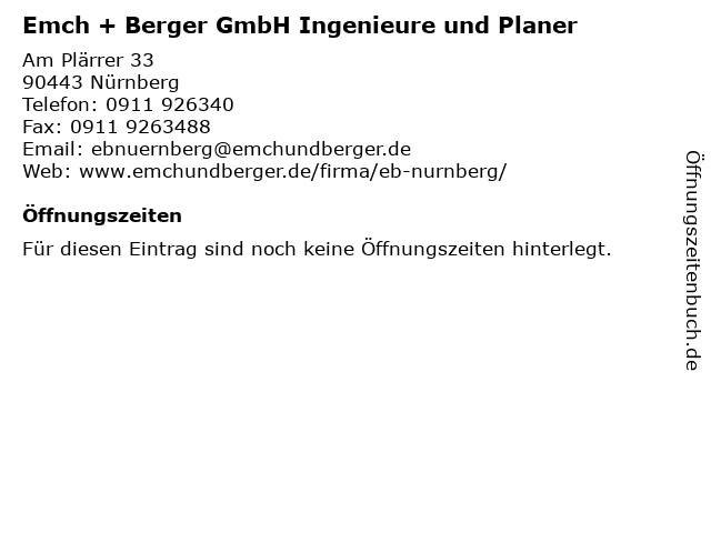 Emch + Berger GmbH Ingenieure und Planer in Nürnberg: Adresse und Öffnungszeiten