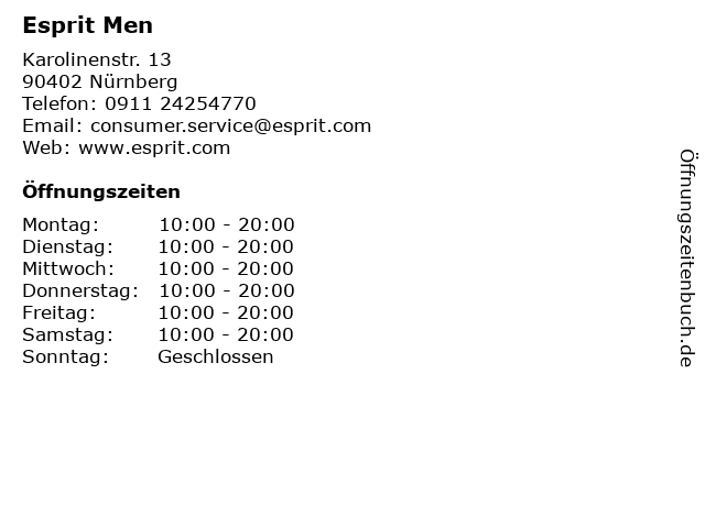 Esprit Men in Nürnberg: Adresse und Öffnungszeiten