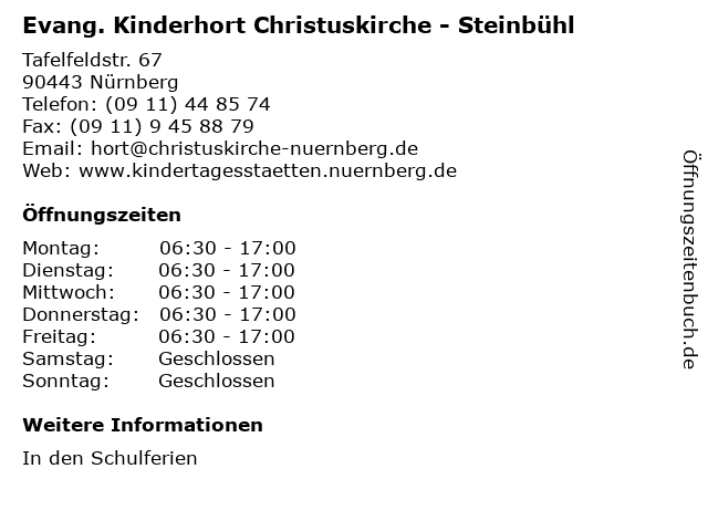 Evang. Kinderhort Christuskirche - Steinbühl in Nürnberg: Adresse und Öffnungszeiten