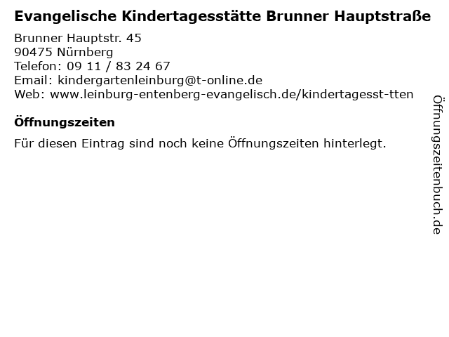 Evangelische Kindertagesstätte Brunner Hauptstraße in Nürnberg: Adresse und Öffnungszeiten