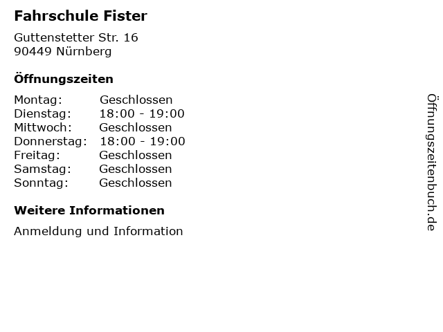 Fahrschule Fister in Nürnberg: Adresse und Öffnungszeiten