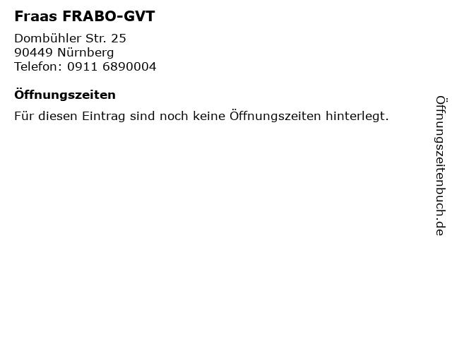 Fraas FRABO-GVT in Nürnberg: Adresse und Öffnungszeiten