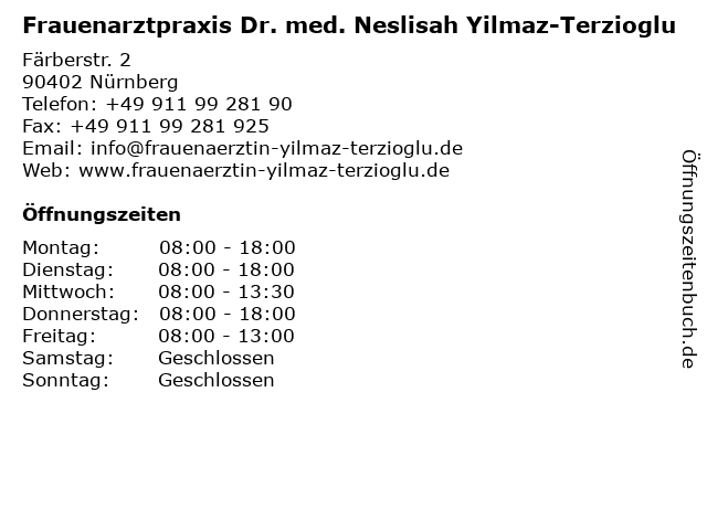 Frauenarztpraxis Dr. med. Neslisah Yilmaz-Terzioglu in Nürnberg: Adresse und Öffnungszeiten