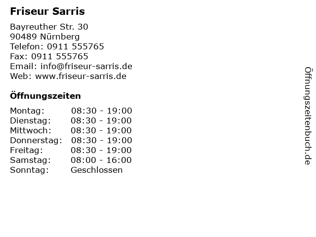 Friseur Sarris in Nürnberg: Adresse und Öffnungszeiten