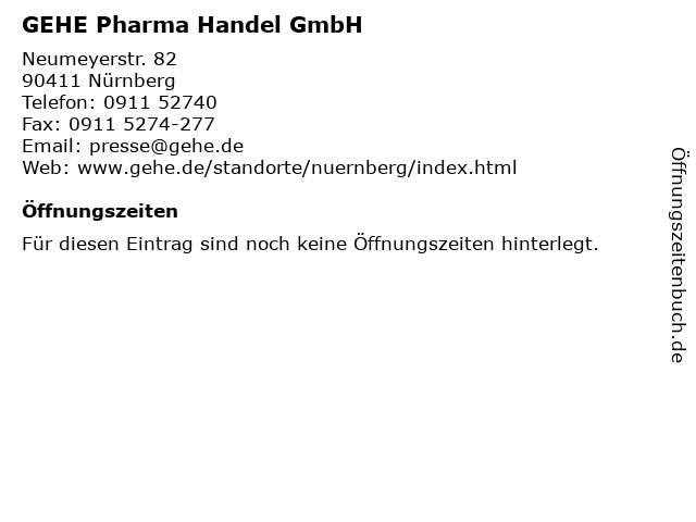 GEHE Pharma Handel GmbH in Nürnberg: Adresse und Öffnungszeiten