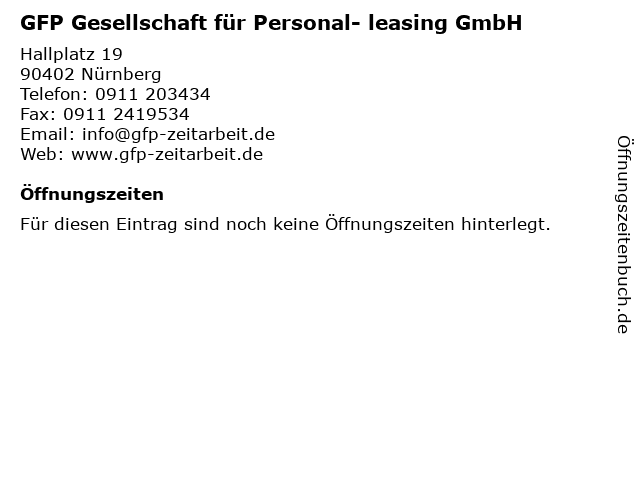 GFP Gesellschaft für Personal- leasing GmbH in Nürnberg: Adresse und Öffnungszeiten