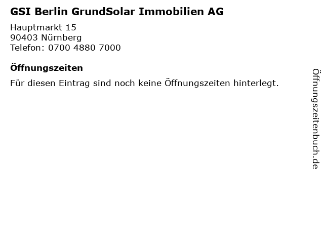 GSI Berlin GrundSolar Immobilien AG in Nürnberg: Adresse und Öffnungszeiten