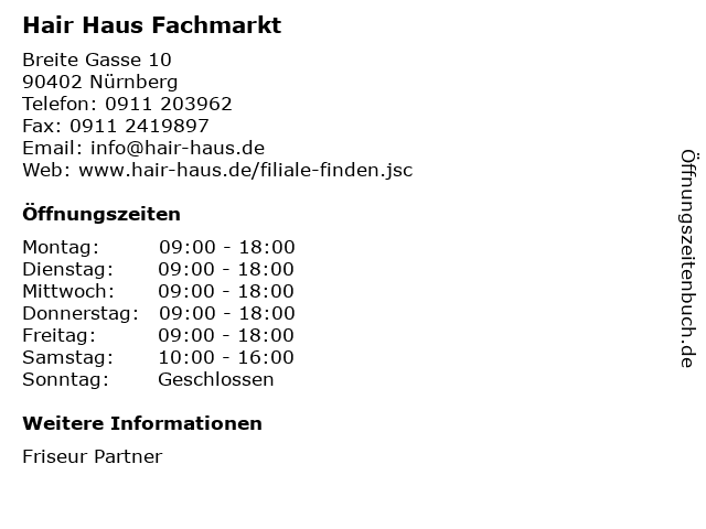 Hair Haus Fachmarkt in Nürnberg: Adresse und Öffnungszeiten
