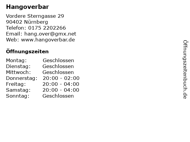 Hangoverbar in Nürnberg: Adresse und Öffnungszeiten