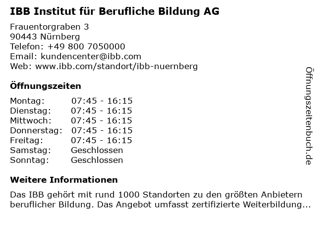IBB Institut für Berufliche Bildung AG in Nürnberg: Adresse und Öffnungszeiten